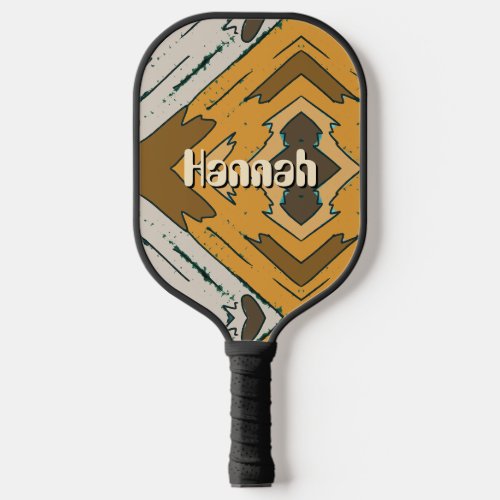 Custom Name Geometric Rustic Brown Gold Pickleball Paddle