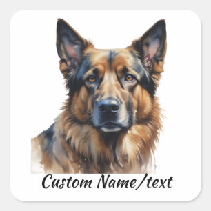 Custom Name German Shepherd Dog Pet Name Square Sticker