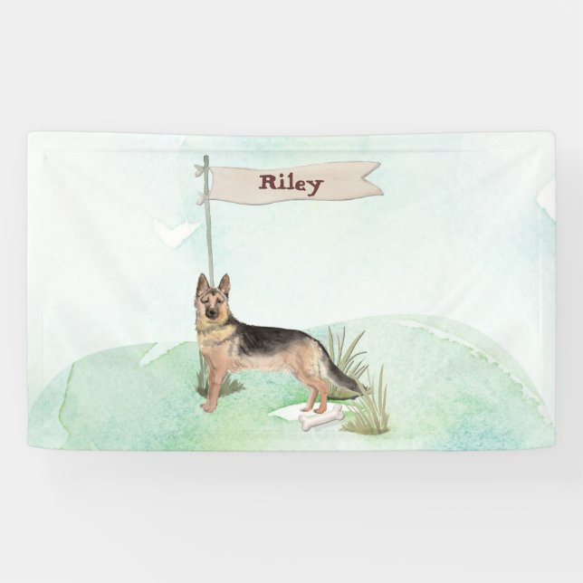 Custom Name German Shepherd Pet Dog Banner (Horizontal)