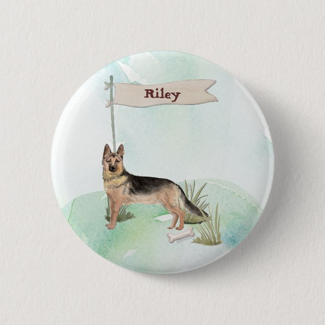 Custom Name German Shepherd Pet Dog Button (Front)