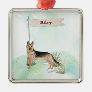 Custom Name German Shepherd Pet Dog Metal Ornament
