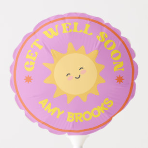 Custom name get well soon text sun on purple balloon
