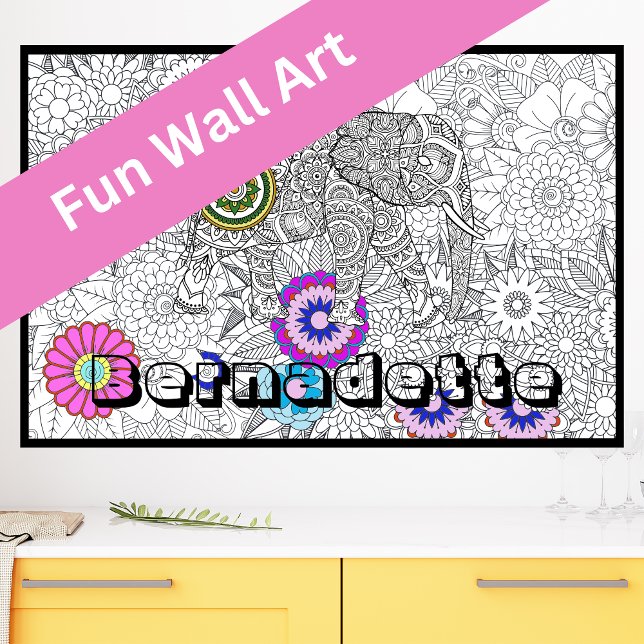 Custom Name Giant Elephant Floral Coloring Posters (Creator Uploaded)