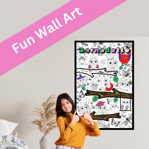 Custom Name Giant Owl Coloring Posters for Kids