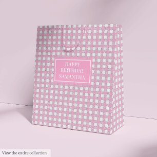 Custom Name Gift Bag Pretty Pink Plaid Keepsake