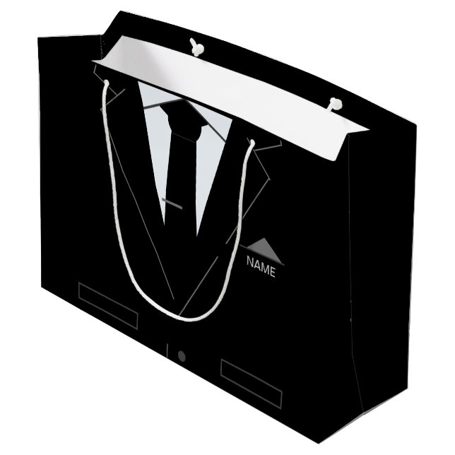 Custom Name Gift Bag with Business Black Suit (Back Angled)