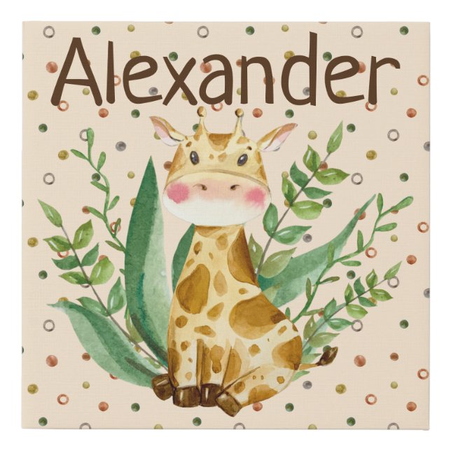 Custom Name Gift Cute Giraffe Safari Wall Art (Front)