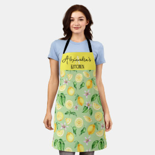 Custom Name Gift Happy Bright Lemons Kitchen Apron