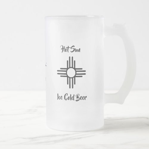 Custom Name Gift New Mexico Zia Sun Frosted Glass Beer Mug