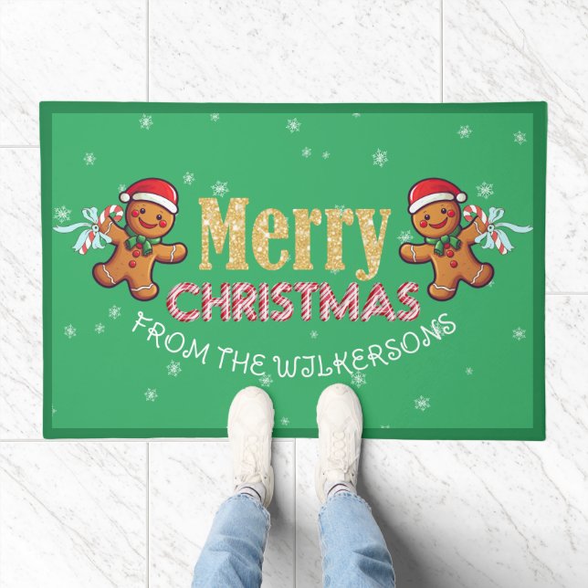 Custom Name Gingerbread Man Merry Christmas Doormat (Indoor)