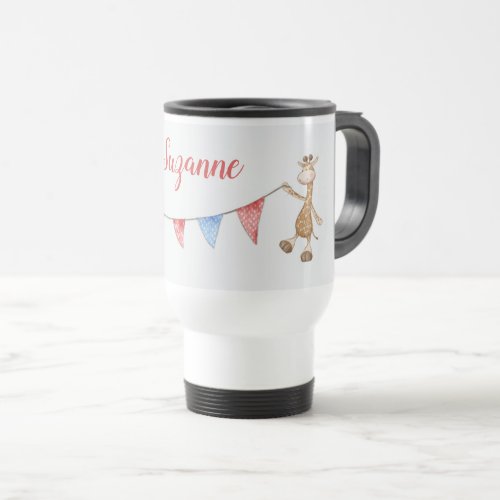 Custom Name Giraffe and Kangaroo Bunting Flags  Travel Mug