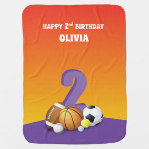 Custom Name Girl 2nd Birthday Sports Balls Baby Blanket