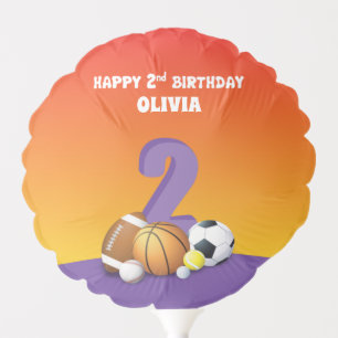 Custom Name Girl 2nd Birthday Sports Balls Balloon