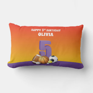 Custom Name Girl 5th Birthday Sports Balls Lumbar Pillow