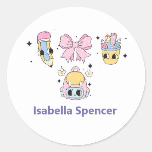 Custom Name Girl Cute Classic Round Sticker