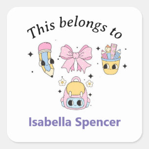 Custom Name Girl Cute This Belongs To Square Sticker