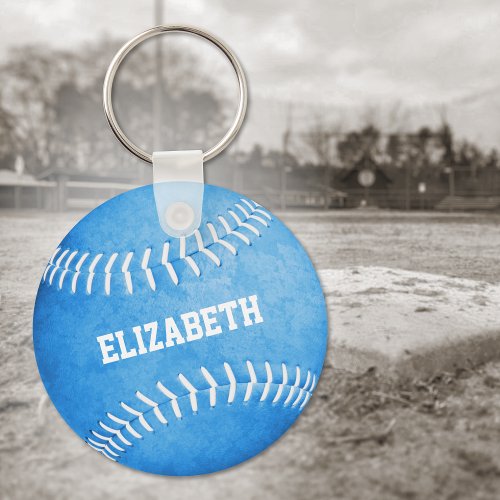 custom name girls blue softball keychain