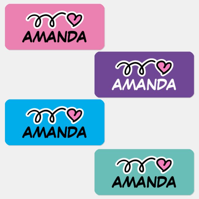 Custom name girl's clothing labels with cute heart (Group)