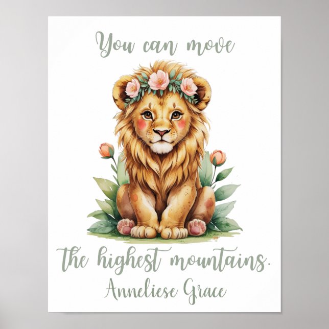Custom Name Girl's Nursery Safari Lion Affirmation Poster (Front)