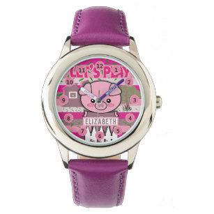Custom Name Girls Pig Farm Kids Personalized Watch