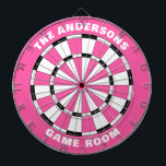 Custom Name Girls Pink Black Dartboard<br><div class="desc">Personalize this pink and black dartboard with your family name and game room or established date,  etc. Designed for you by Blackberry Boulevard.</div>