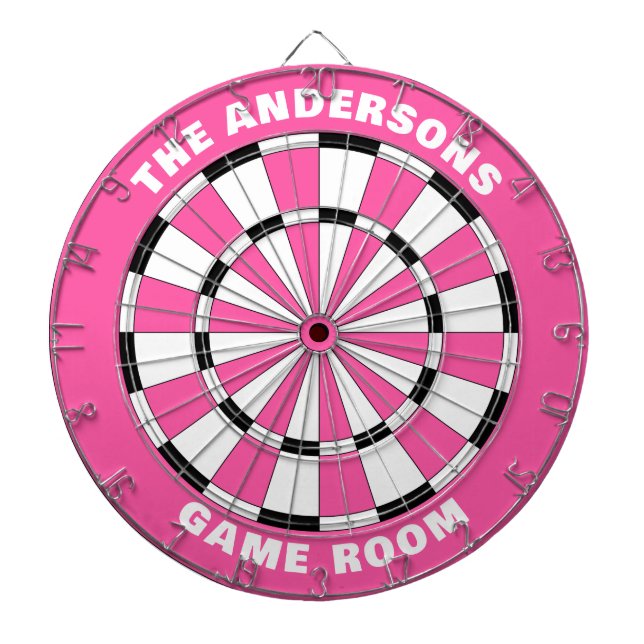 Custom Name Girls Pink Black Dartboard (Front)