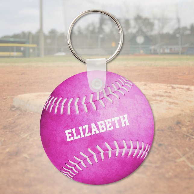 custom name girls pink softball keychain (Creator Uploaded)