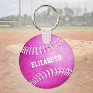 custom name girls pink softball keychain