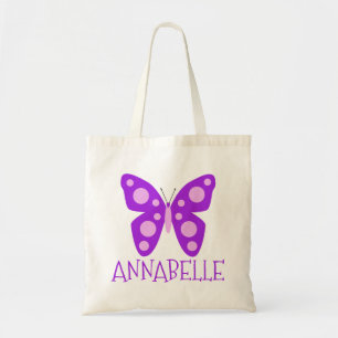 Custom Name Girls Purple Pink Butterfly Tote Bag