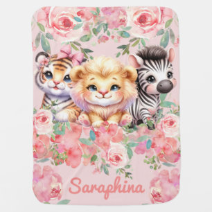Custom Name Girl's Safari Baby Blanket