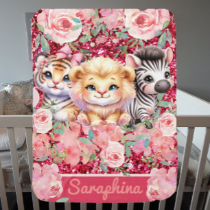 Custom Name Girl's Safari Baby Blanket