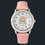 Custom name girl's watch with cute rainbow drawing<br><div class="desc">Custom name girl's watch with cute rainbow drawing. Personalized wrist watches for children. Unique Birthday gift idea for girls. Create one for special daughter, granddaughter, cutest cousin, friend, child, grandchild, little or big sister etc. Fun design with numbers and elegant typography template. Also great as Christmas present for the Holidays....</div>