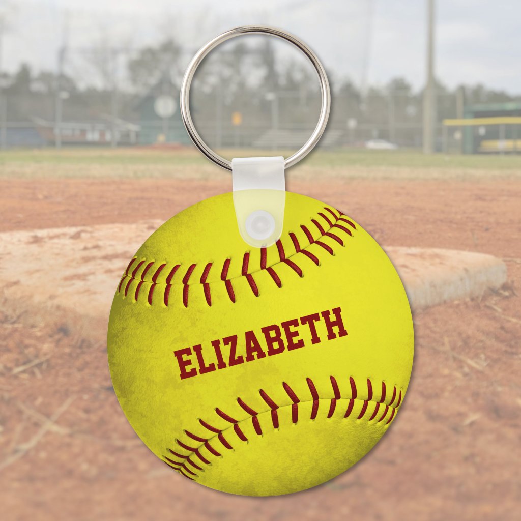 custom name girls yellow softball keychain