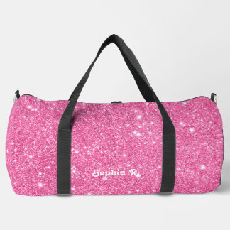 Custom Name Girly Faux Pink Glitter Duffle Bag