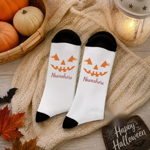 Custom Name Girly Jack O Lantern Pumpkin Halloween Socks