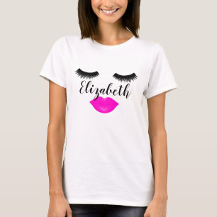 Custom Name Girly Lips and Lashes Pink T-Shirt