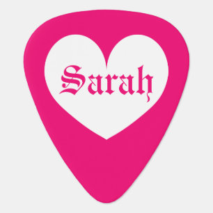 Custom name girly pink guitar pick with heart