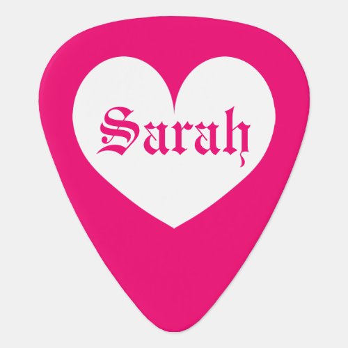 Custom name girly pink guitar pick with heart