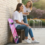 Custom Name Girly Pink Purple Stripes Skateboard<br><div class="desc">Custom Name Girly Pink Purple Stripes Skateboard features your personalized name in modern white typography on pink and purple stripes. Personalize by editing the text in the text box provided. Give a custom made gift, personalized skateboard to your favorite skateboarder for Christmas, birthday or to your BFF. Designed by ©Evco...</div>