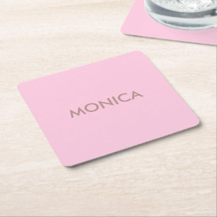 Custom name girly pink square paper coaster