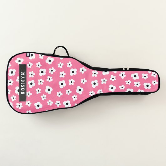 Custom Name Girly Pink White Flower Pattern Guitar Case (Front)