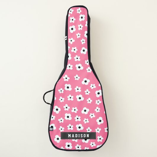 Custom Name Girly Pink White Flower Pattern Guitar Case (Front)