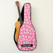Custom Name Girly Pink White Flower Pattern Guitar Case (Front)