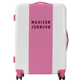 Custom Name Girly Pink White Luggage by DesignByLang at Zazzle