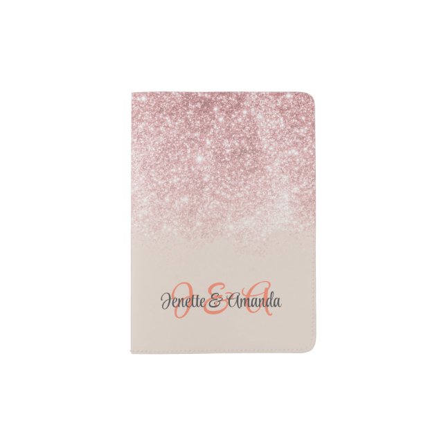 Custom Name Girly Rose Gold Glitter Sparkles  Passport Holder (Front)
