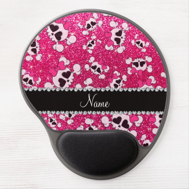 Custom name glitter rose pink skulls pink bows gel mouse pad (Front)