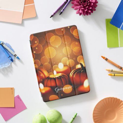 Custom Name Glowing Pumpkins Autumnal Bokeh Effect iPad Pro Cover