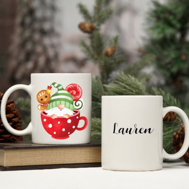Custom Name Gnome and Gingerbread Cocoa Mug (Creator Uploaded)