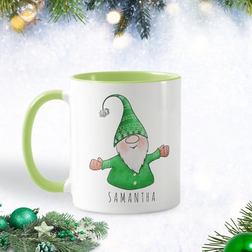 Custom Name Gnome Green Christmas Mug