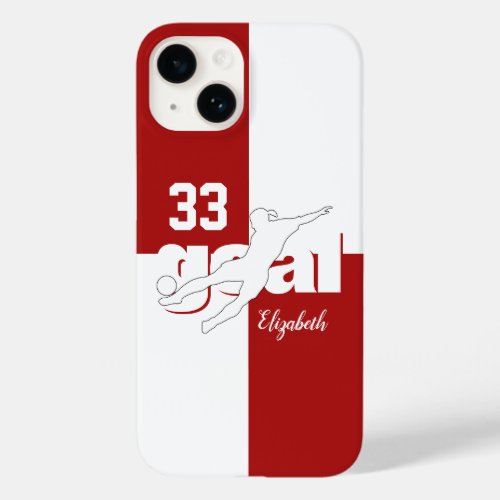 custom name goal red and white girls soccer Case_Mate iPhone 14 case